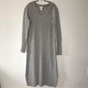 Sundance Sweater Dress Heather Gray 100% Merino Wool V Neck Ribbed Sz S Like New